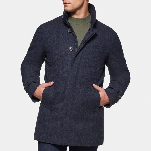 Norwegian Wool Down Filled Wool & Cashmere Herringbone Car Coat - Picture 1 of 15